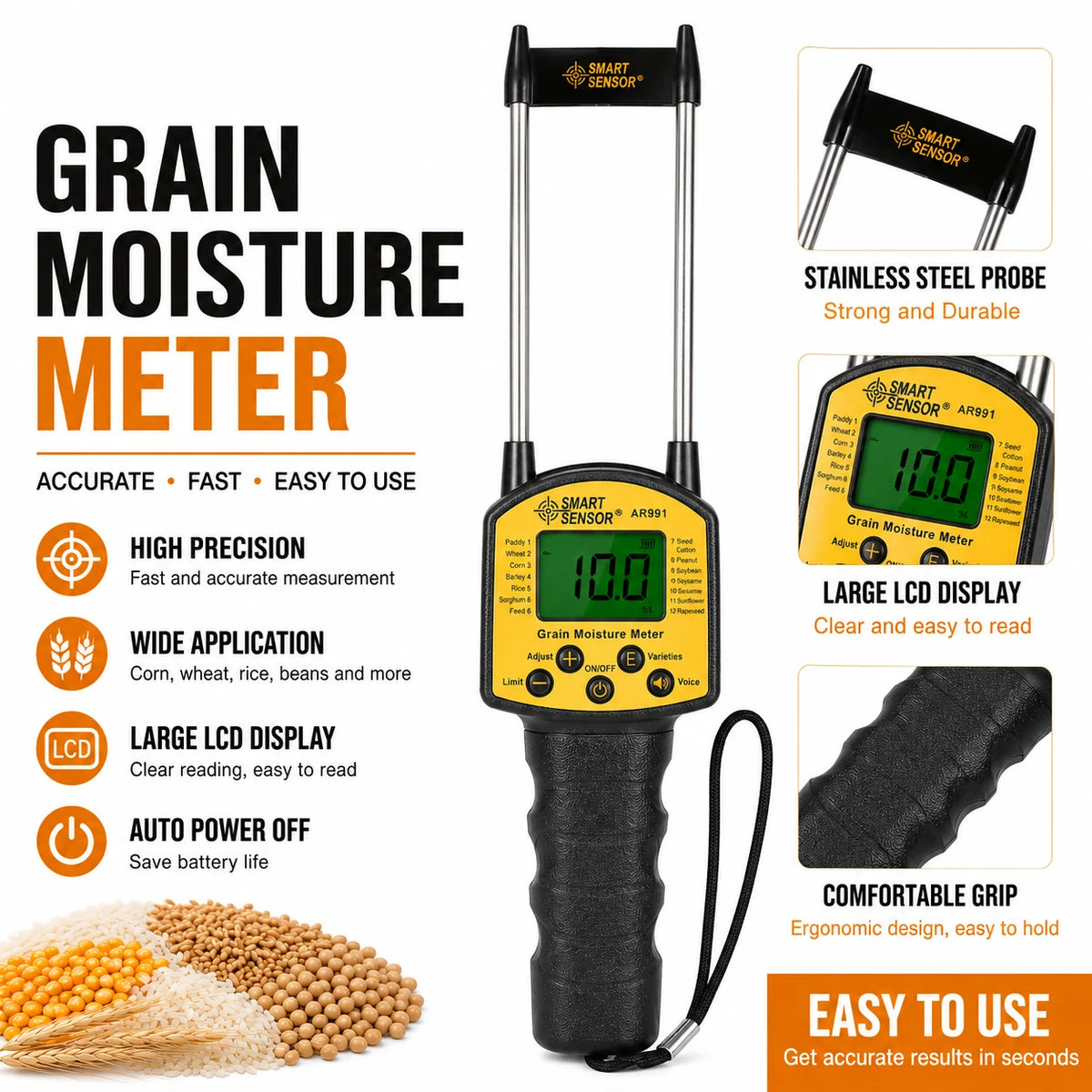 AR991 Grain Moisture Meter with Probe