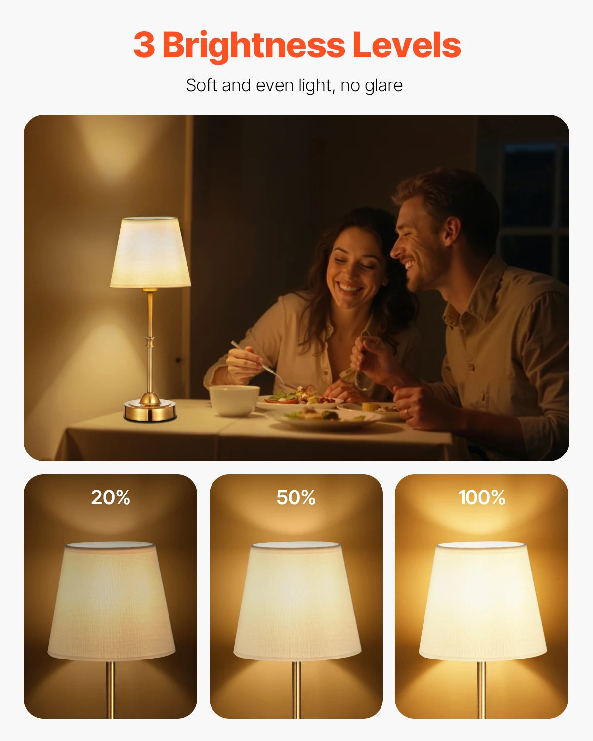 Cordless Table Lamp with Rechargeable Battery & Touch Dimming