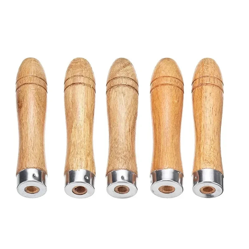 Wooden File Handle, 5-Piece Replacement Grip Set, 9 cm