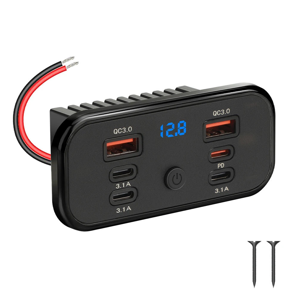 USB-A i USB-C napajanje vozila s pločastim držačem – više portova
