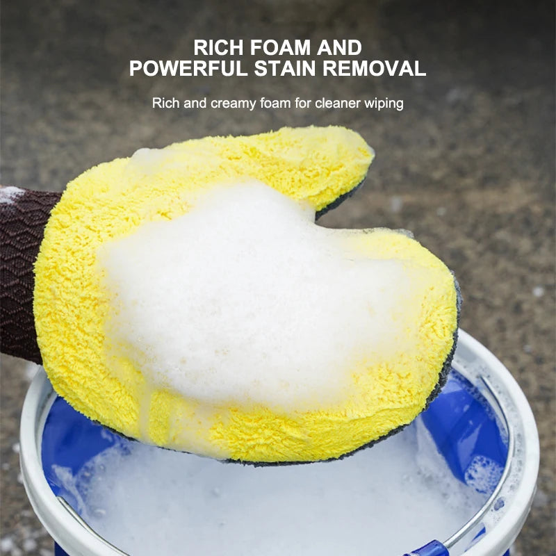 SEAMETAL Microfiber Car Washing Glove Double-Faced Thickened Coral Fleece Cleaning Brush Gloves Car Detailing Cleaner Care Tool