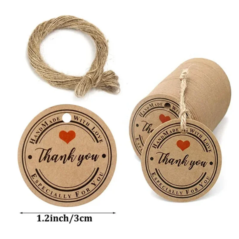 Ručne vyrobené ďakovné darčekové štítky – sada 100 kusov kraftového papiera