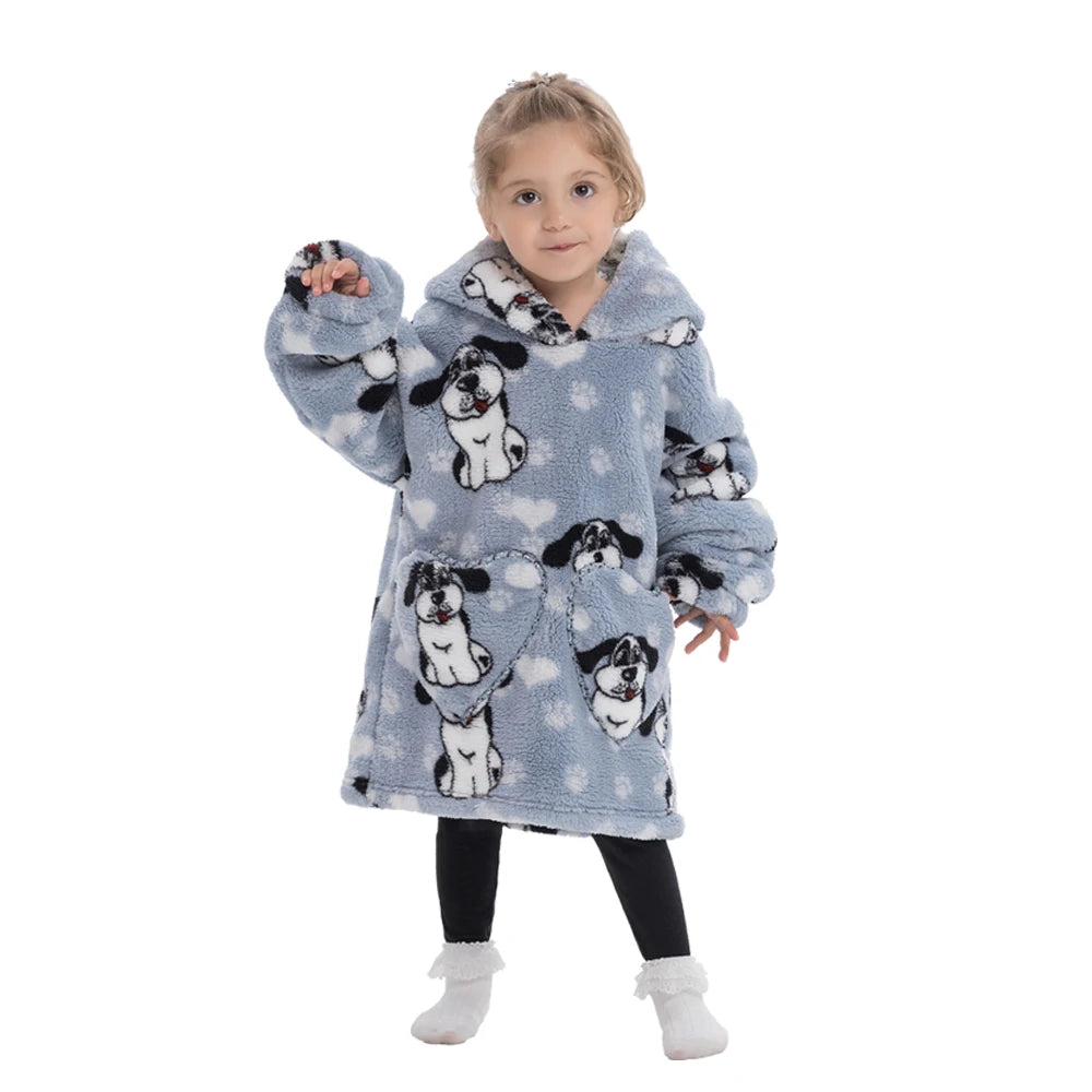 Girls Winter Clothes Flannel Thick Hoodies Super Warm Children's Sweaters Kids Hooded Loose Clothing Homewear Wearable Blankets