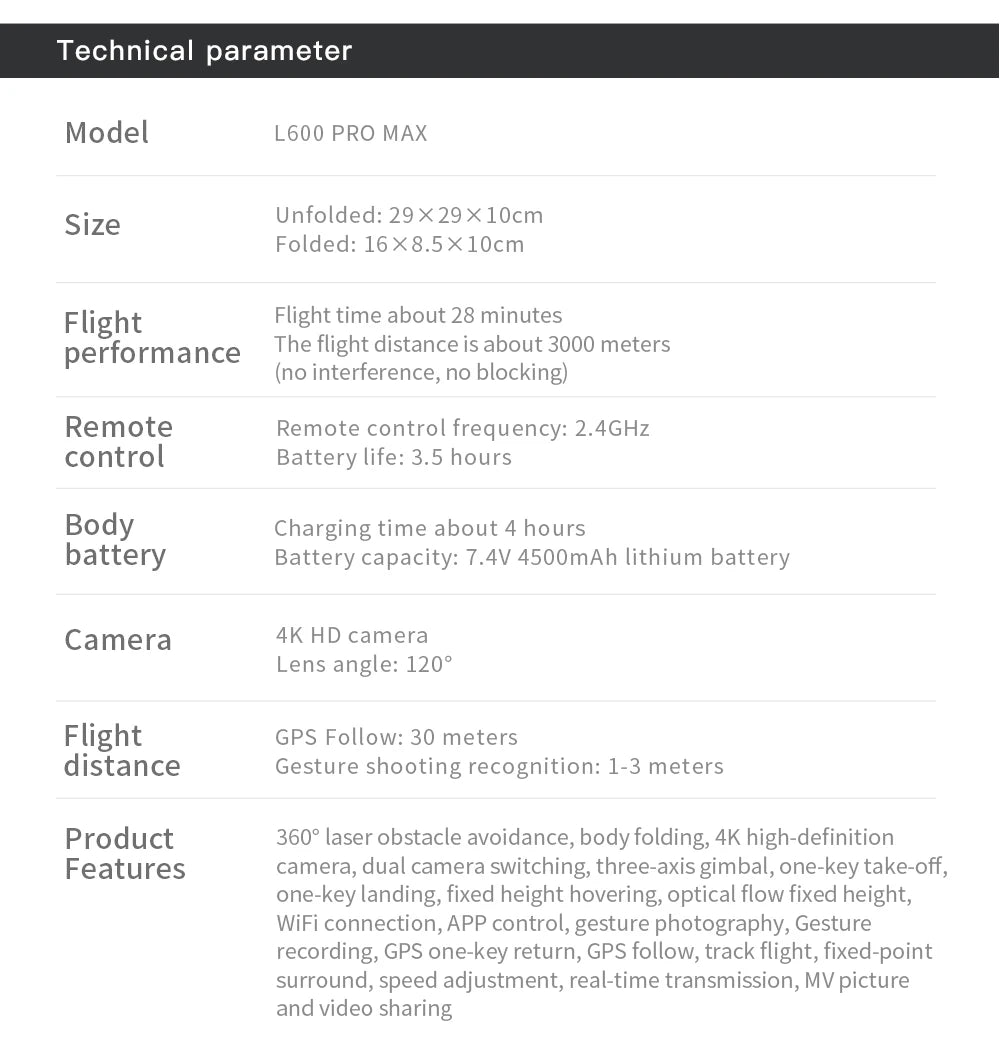 New L600 PRO MAX/PRO GPS Drone 5KM 4K Professional HD Dual Camera 3-Axis Gimbal 360° Obstacle Avoidance Brushless Quadcopter Toy