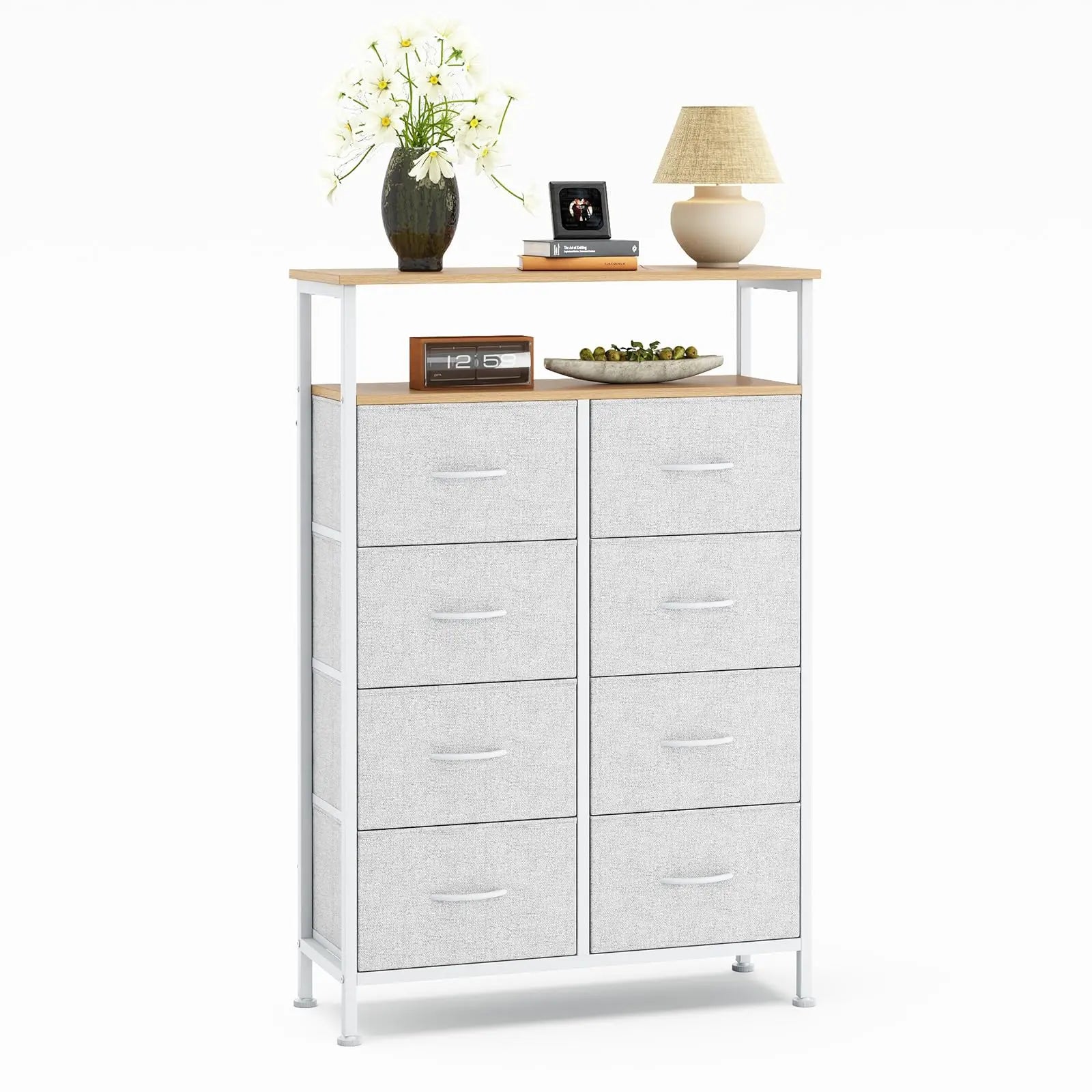 8 Drawer TV Stand with Wooden Top and Storage Cabinet