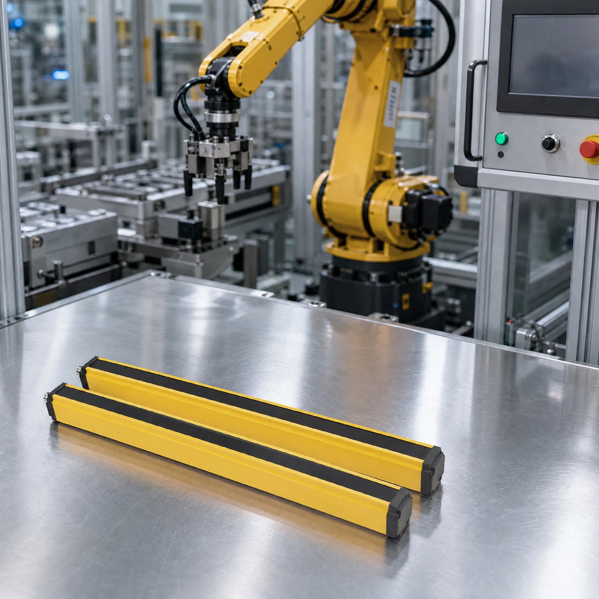 2 db 10 Beam 40MM fényfüggöny szenzor, IP65 biztonsági eszköz 360 mm védelmi magasság és 3 m detekciós távolság, NPN kimenet ipari automatizáláshoz, robotok, gépek (sárga)