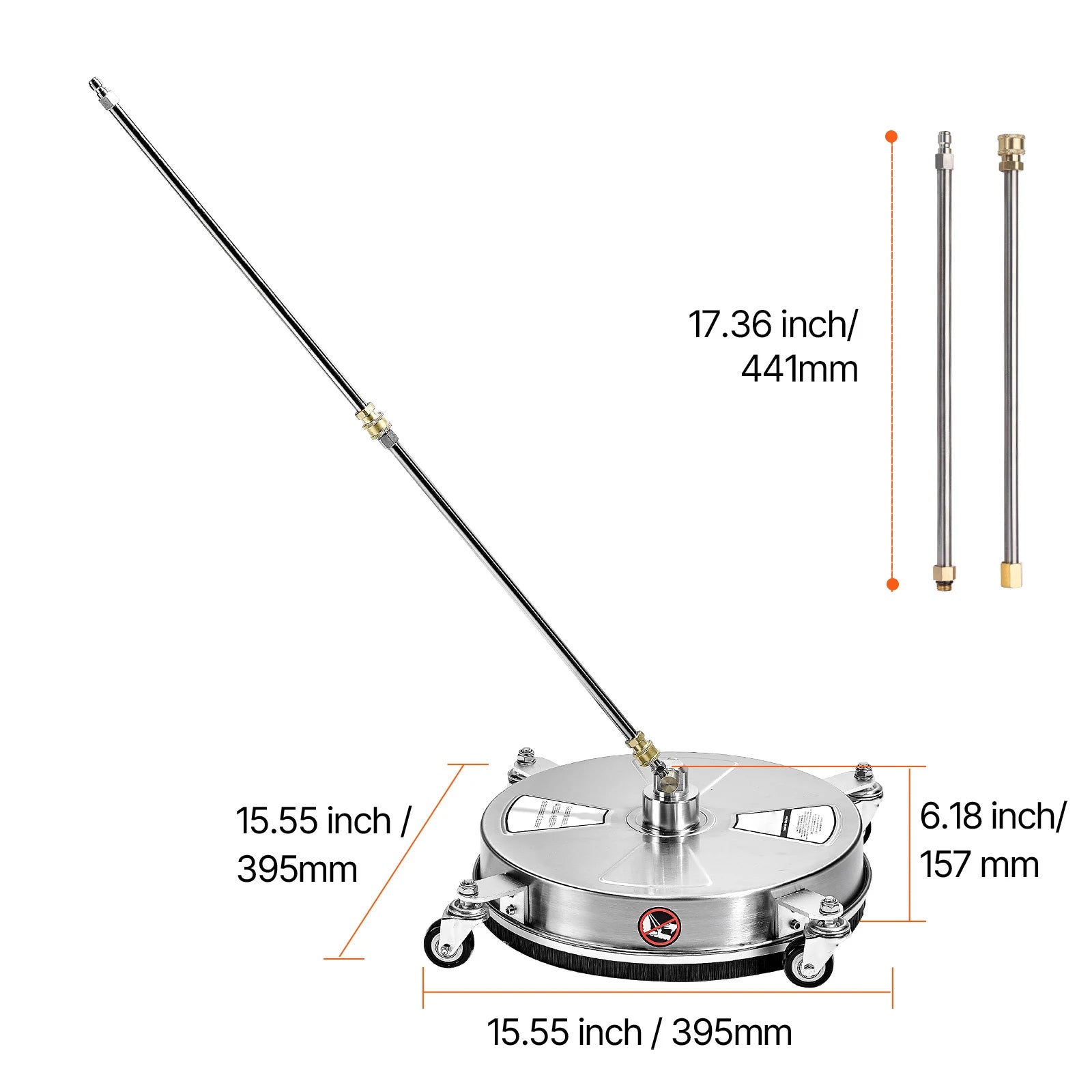 Pressure Washer Surface Cleaner with 4 Wheels for Concrete Patio Deck