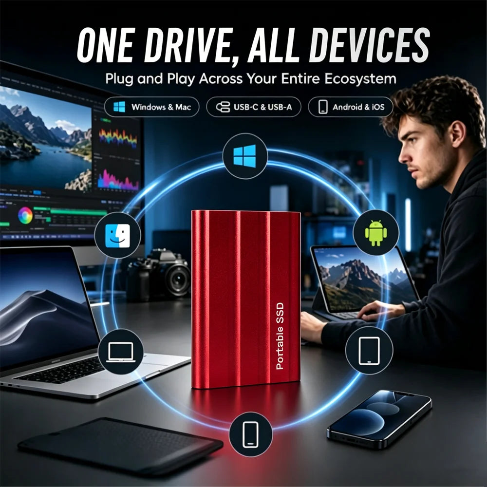 Reliable Slim Storage Device Portable External SSD 1TB 4TB 16TB 128TB High Speed for Notebook Laptop PC Usage