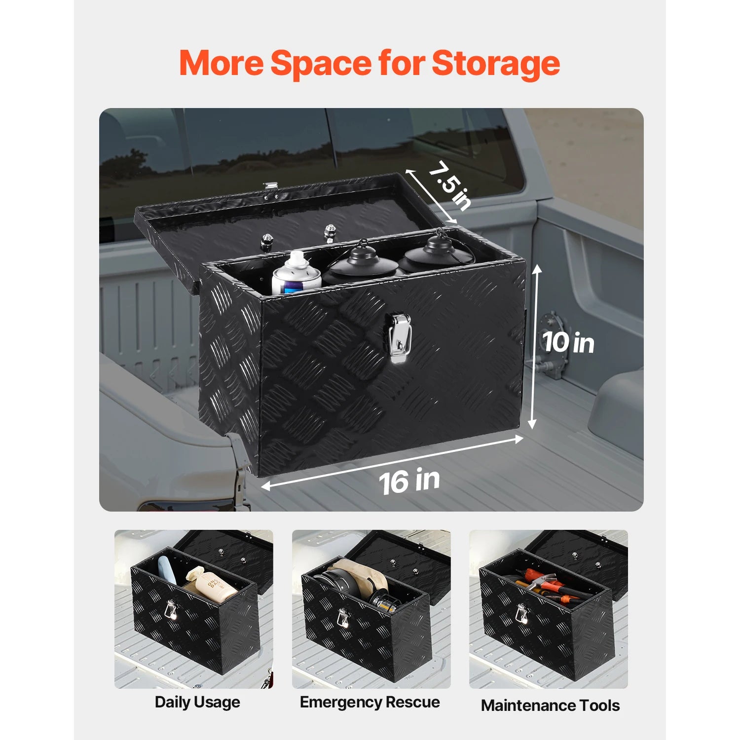 Heavy Duty Aluminum Truck Bed Tool Box with Lockable Storage