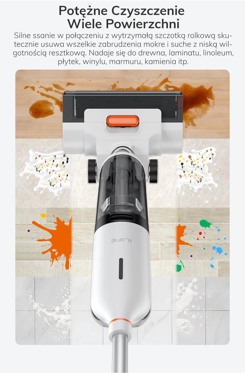 ILIFE W90 Cordless Wireless Wet Dry Smart Mop Washing , 5500Pa Suction, 1 Min Self Cleaning, Large Dual Water Tank