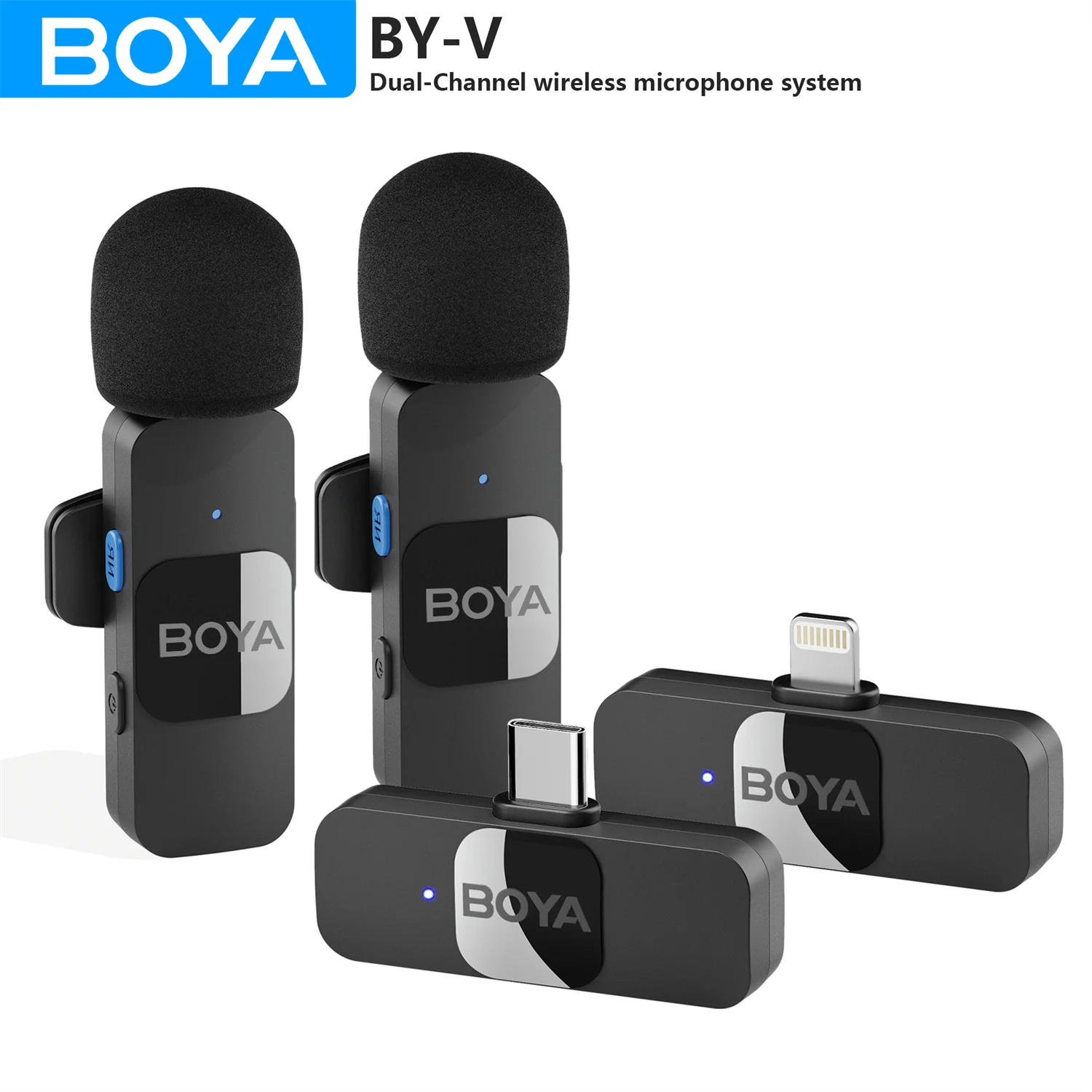 BOYA BY-V Wireless Lavalier Microphone for iPhone 15/16 Series Samsung TECNO REDMI Type-c Devices Video Recording Streaming Vlog