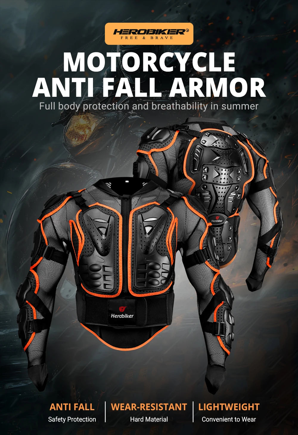 Motorcycle Full Body Armor Jacket with Spine Chest Protection