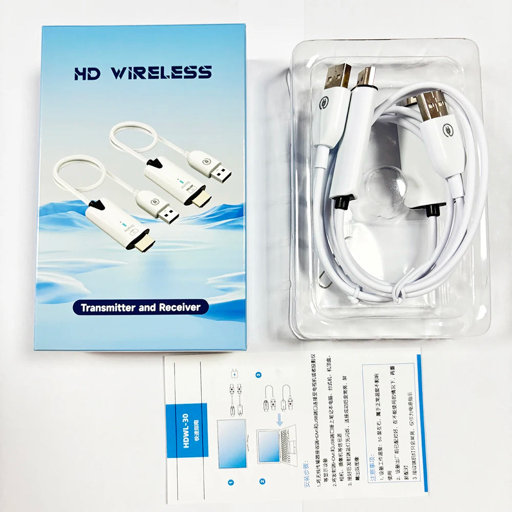 Wireless HD Transmitter and Receiver 1080P 30M Video Extender Dongle Plug & Play USB Adapter for Laptop TV Box Projector Meeting