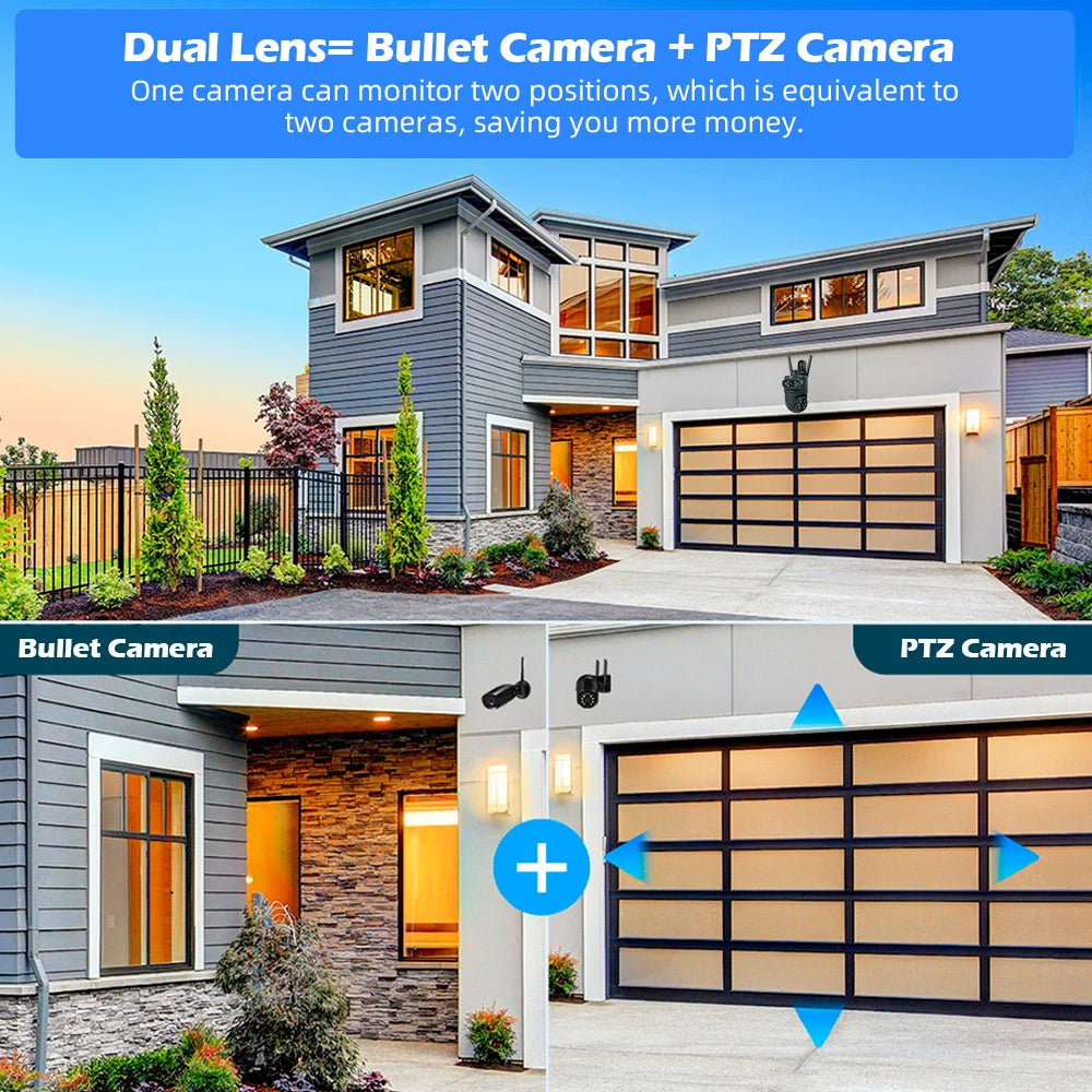Dual Lens 10MP WiFi Security Camera with Auto Tracking & Night Vision