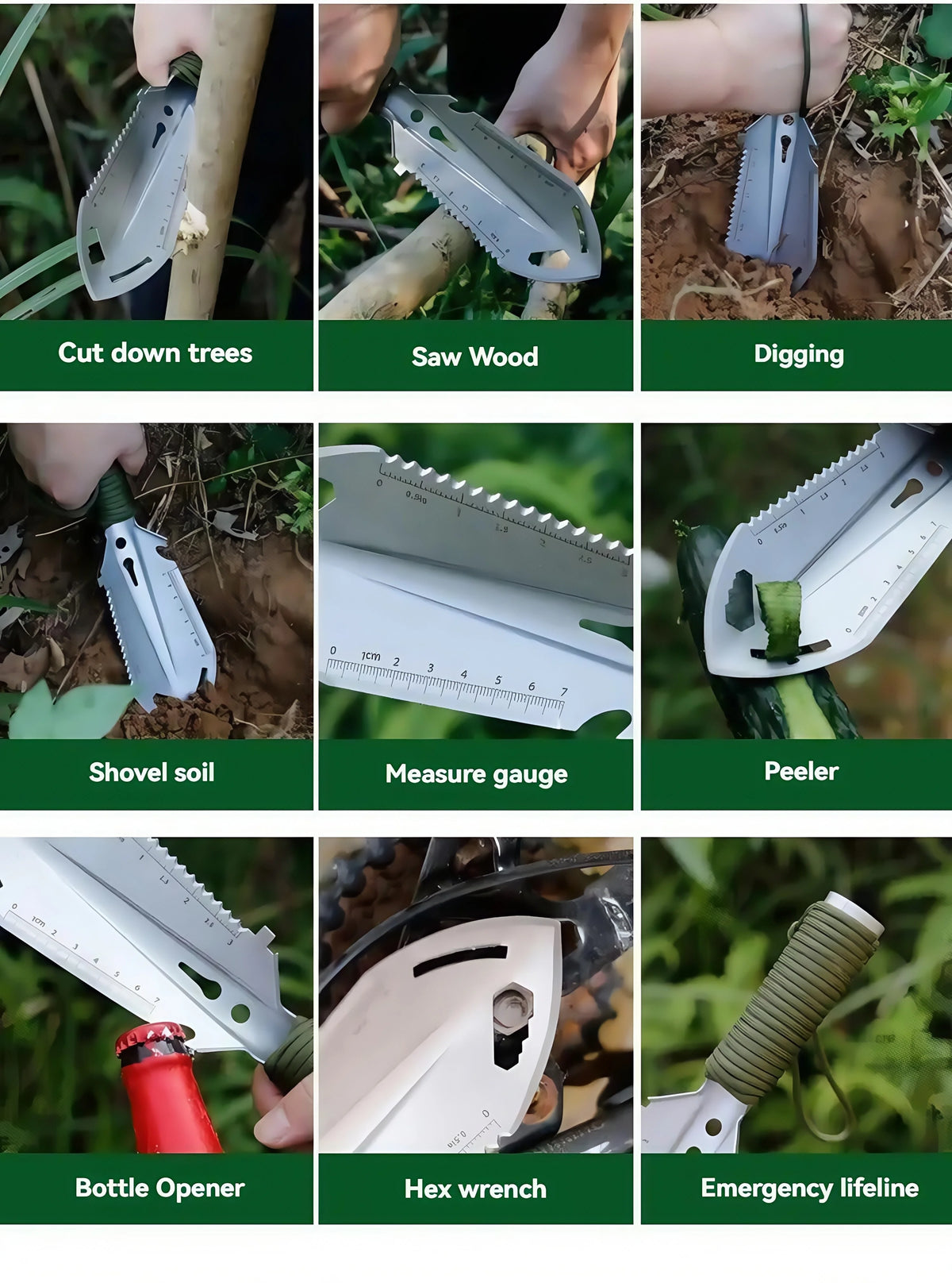 Steel Camping Trowel Multitool with Carry Bag