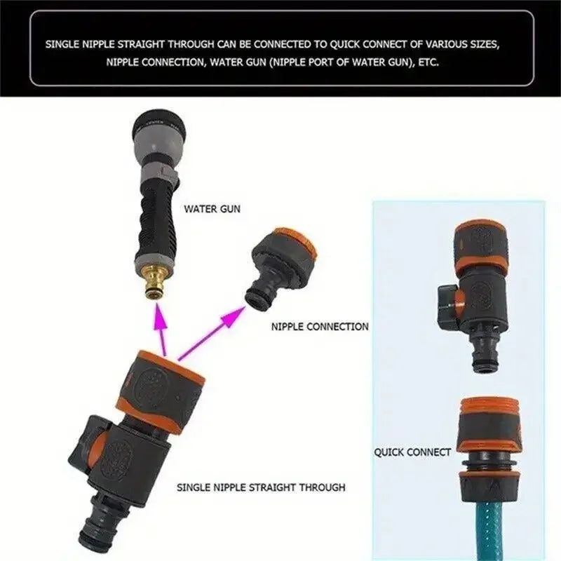 Quick Connect Garden Hose Adapter with Shut-Off Valve - Fit for 1/2", 3/8", 1/4", & 3/4" Hoses Ideal for Lawns Gardens Car Wash