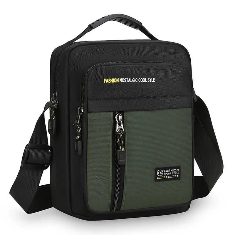 Borsa a tracolla in tessuto Oxford con tasche multiple