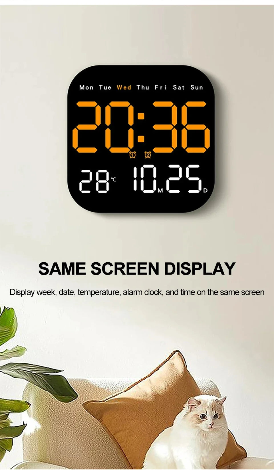 Digital Wall Clock LED Alarm Clock Large Display With Timing Function Remote Control Clock for Living Room Office Bedroom Decor