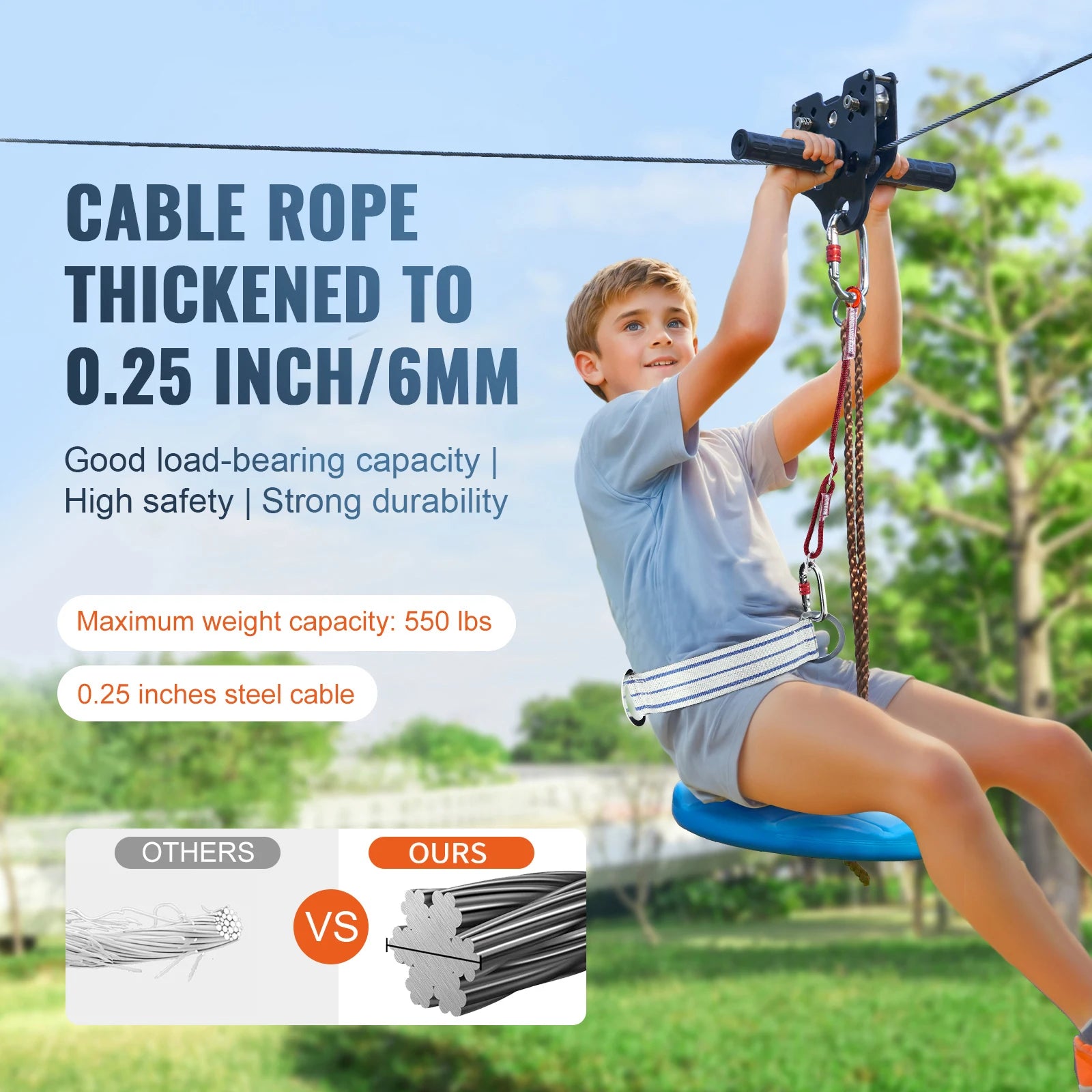 Backyard Zipline Kit 60–120FT with Safety Seat & Harness System