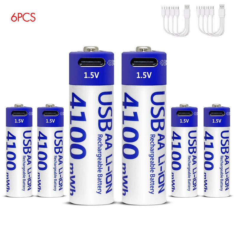 Kuugro AA 1.5V 4100mWh USB Rechargeable Battery Type-C Rechargeable AA Li-ion Battery for Remote Control Smart Door Lock Toys