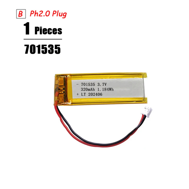 3.7V Lipo Battery Ph2.0 Plug Rechargeable Lithium Battery 3.7V For PS4 Humidifiers GPS Navigation Bluetooth Speaker MP3 MP4