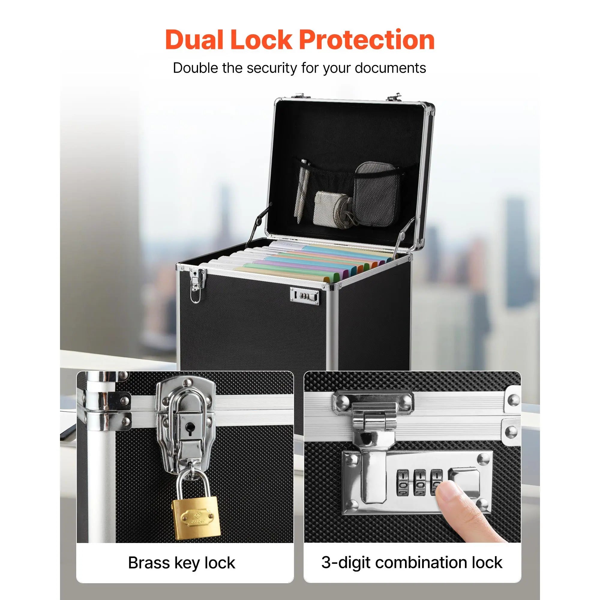 Portable Rolling File Storage Box with Lock & Telescopic Handle