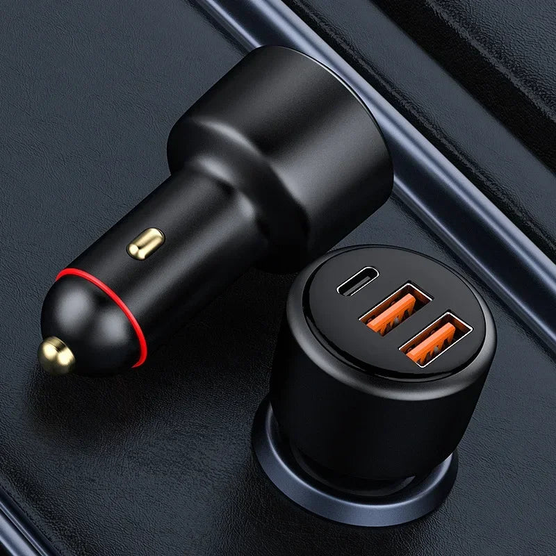 Three-Port USB Car Charger, 2 USB-A and 1 USB-C