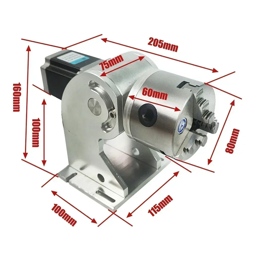 3-Claw Rotary Axis for Fiber Laser Engraving 5–80mm Cylinders