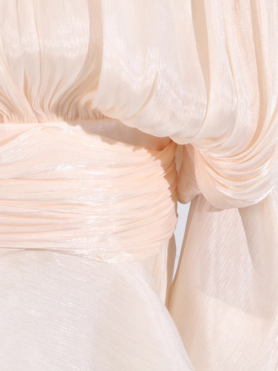 GALCAUR Solid Loose Splicd Lace Up Dresses For Women V Neck Long Sleeves Patchwork Ruffles Tunic Dreses Female Fashio New