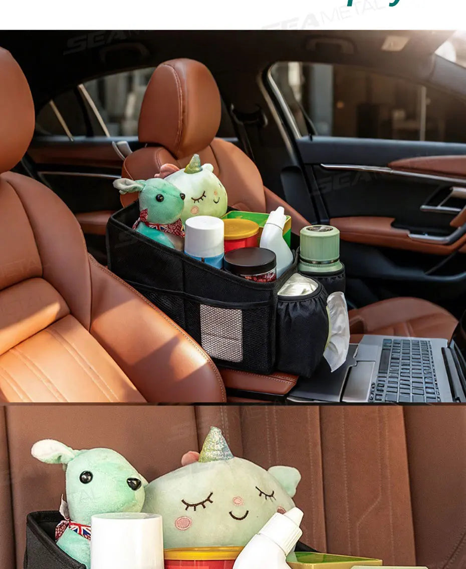 SEAMETAL Foldable Car Seat Organizer Multi-Pocket Large Capacity Storage Bag Universal Cup/Tissue Holder Waterproof Oxford Cloth