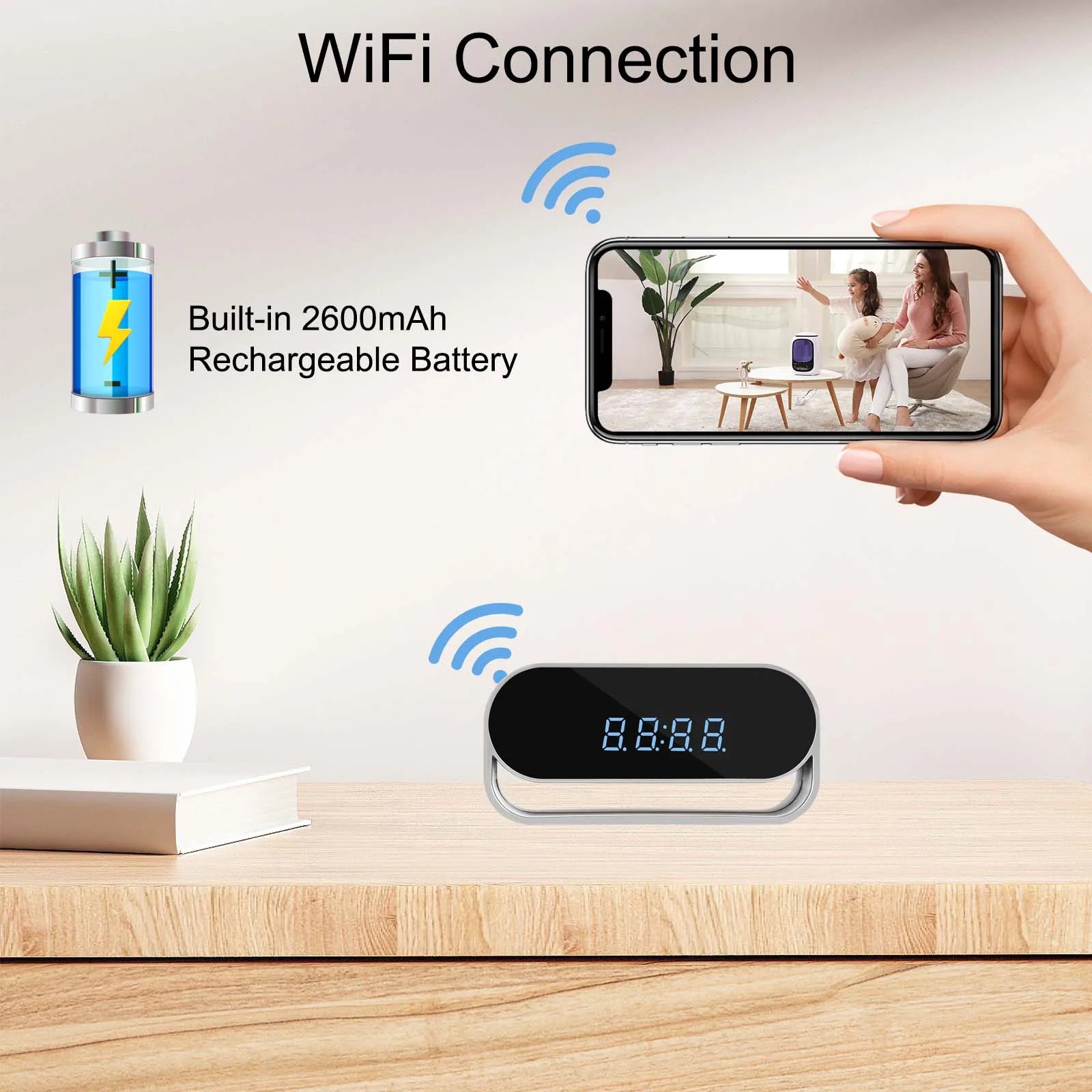 4K WiFi hodinková kamera s nočným videním, upozorneniami na pohyb a diaľkovým náhľadom