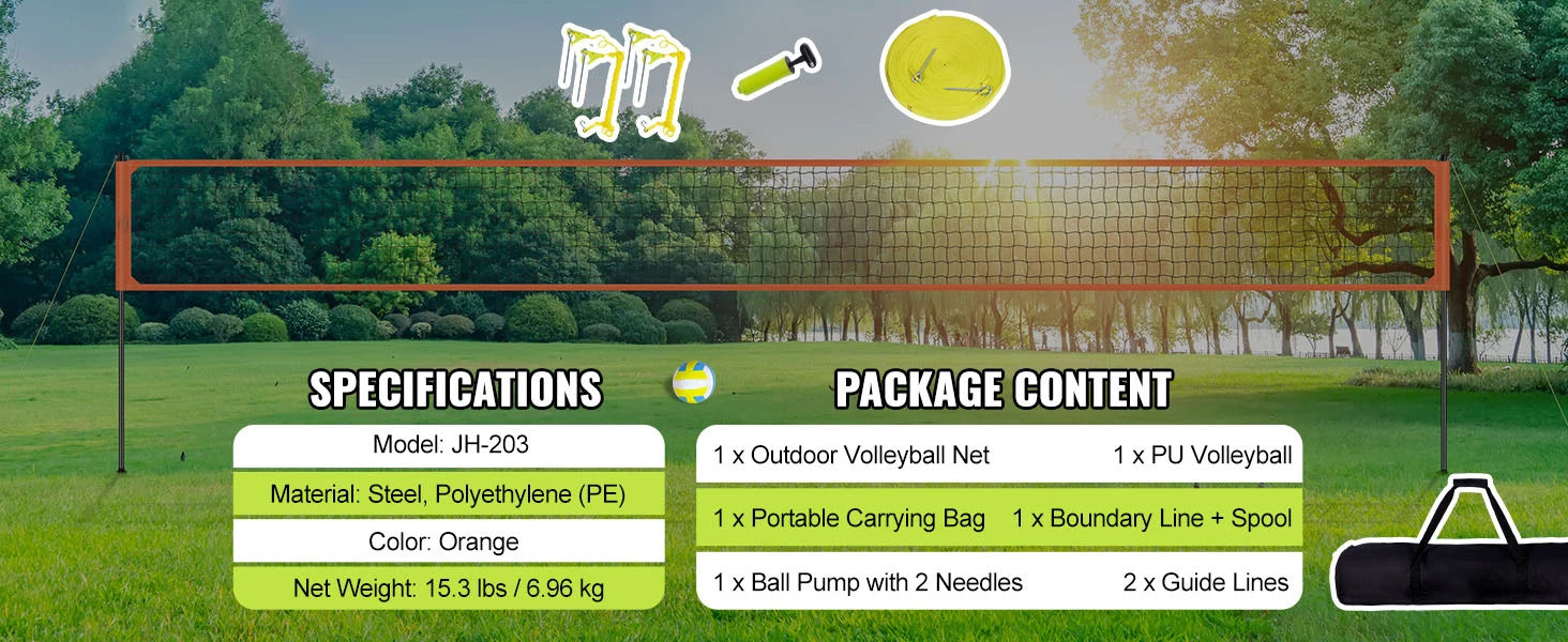 SucceBuy Outdoor Volleyball Net System Adjustable Height Steel Poles with PVC Volleyball Pump Carrying Bag for Beach Lawn