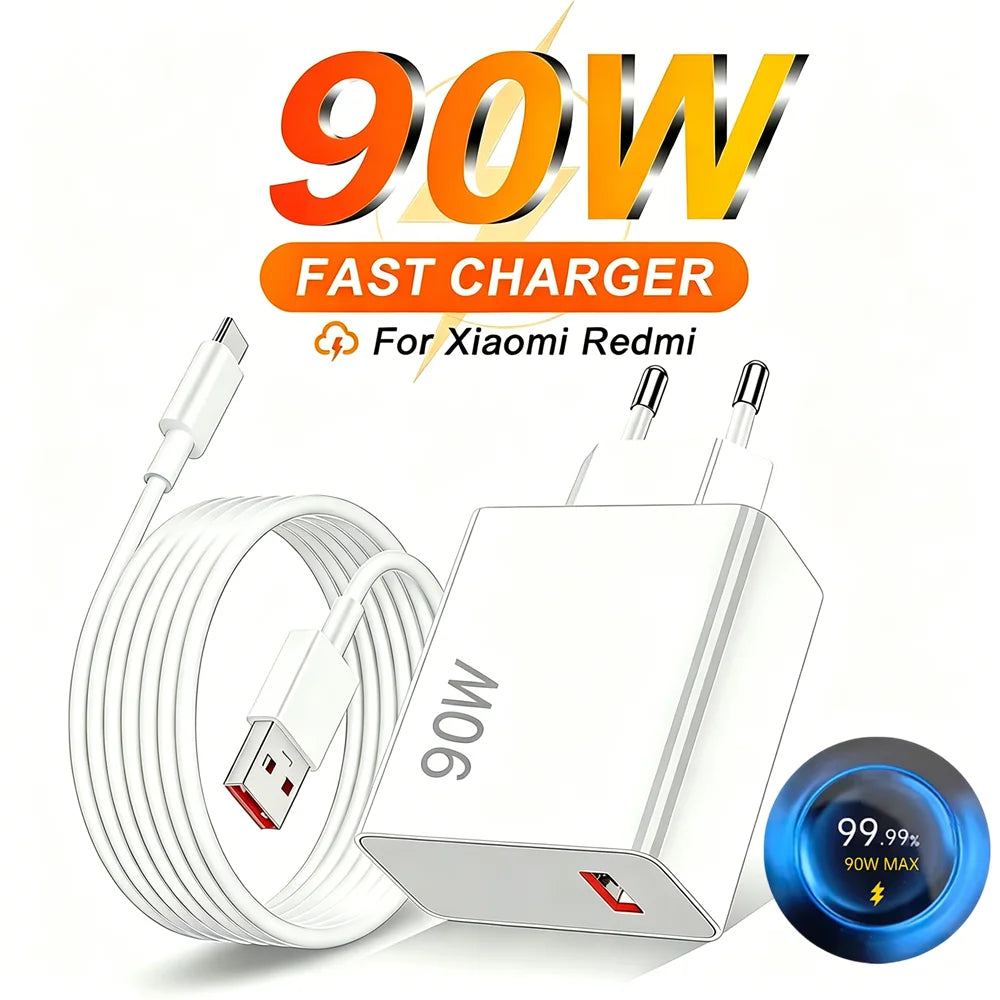 90W EU Wall Charger for Xiaomi, Redmi and POCO with Type-C Cable