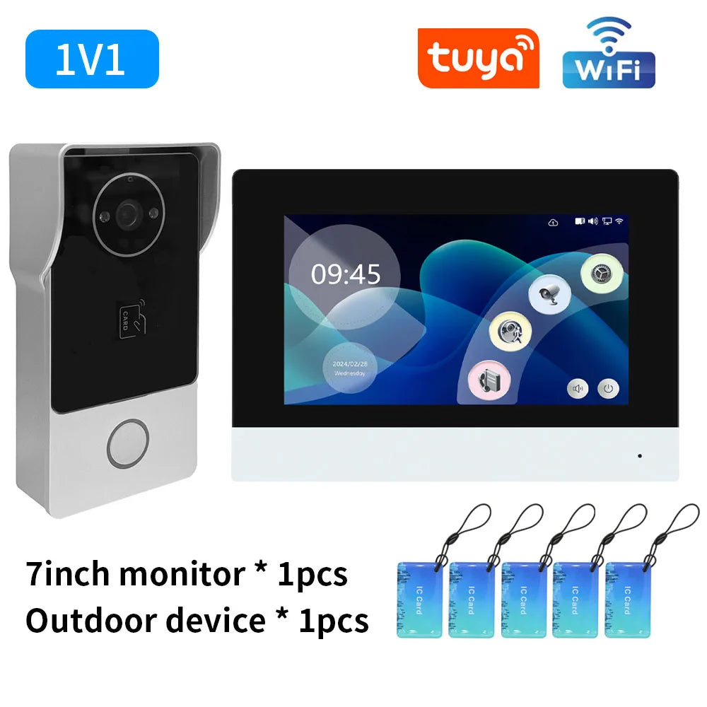 2 Wire Smart Tuya Wifi 1080P Video Intercom Video Door Phone Color Touch Screen Camera Doorbell Door Security IP Villa RFID