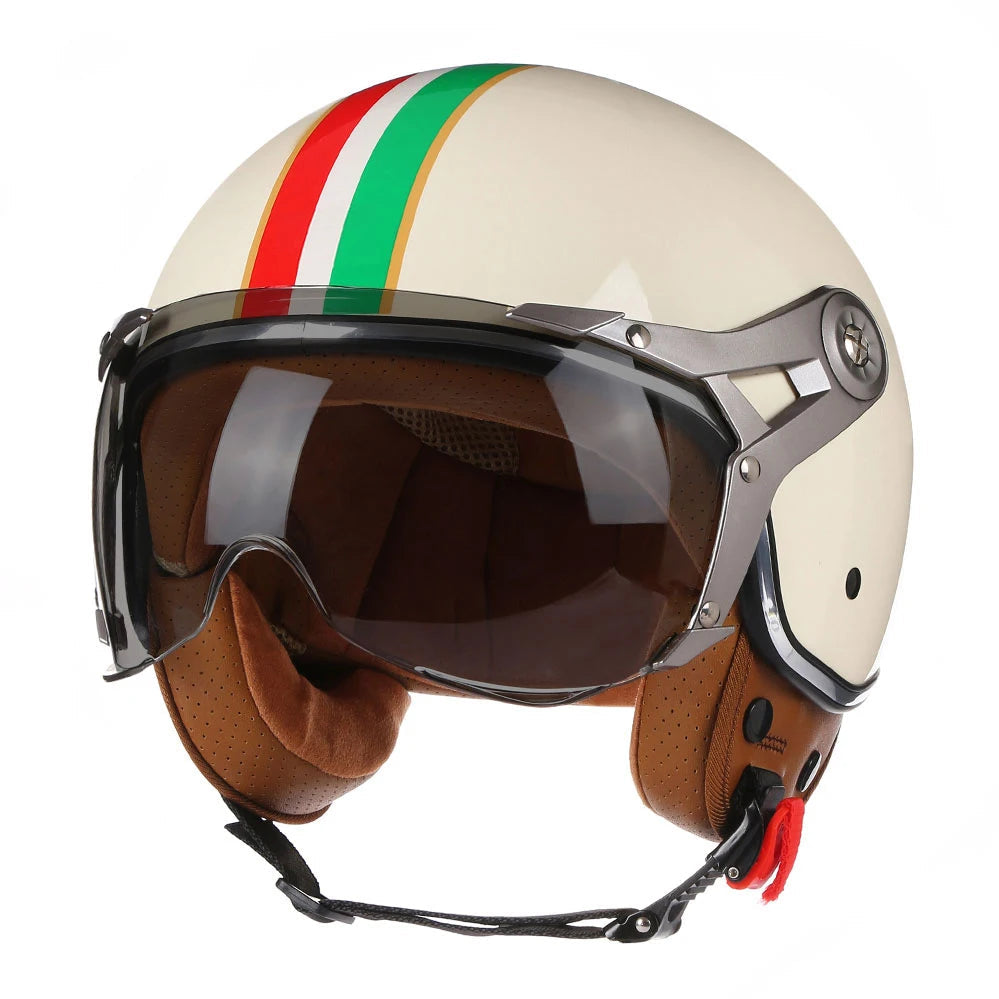 Vintage TT&COCASCOS Motorcycle Helmet Jet with Visor Motorbike Riding 3/4 Open Half Helmet Retro Scooter Capacete Moto