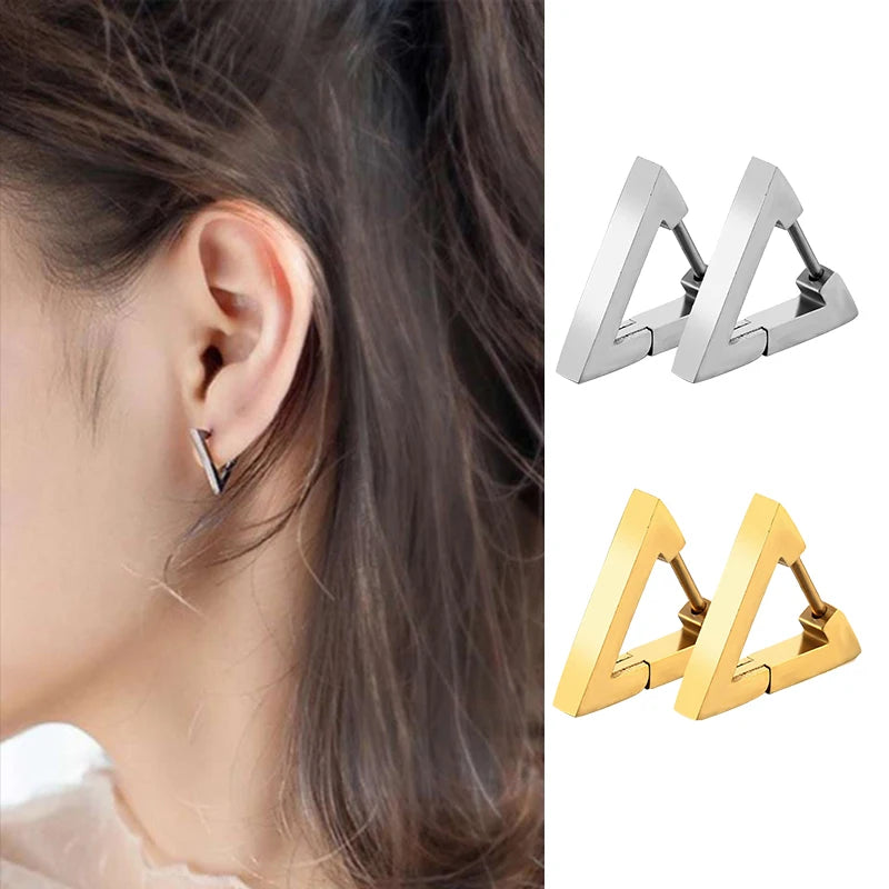1 Pairs Punk Triangle Earrings - Unisex, Hypoallergenic Stainless Steel for Modern Style & Durability