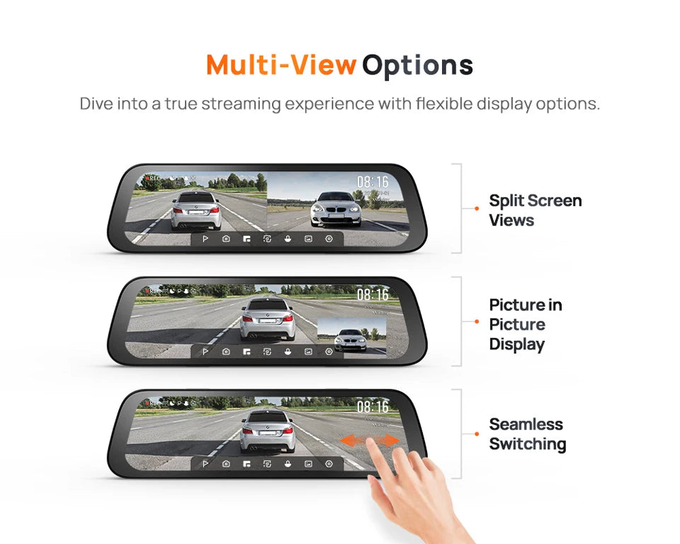 70mai Rearview Dash Cam S500 9.35'' Touch Screen 70mai S500 Car DVR 3K Super Capacitor Dual-Channel HDR Voice Control 24H Park