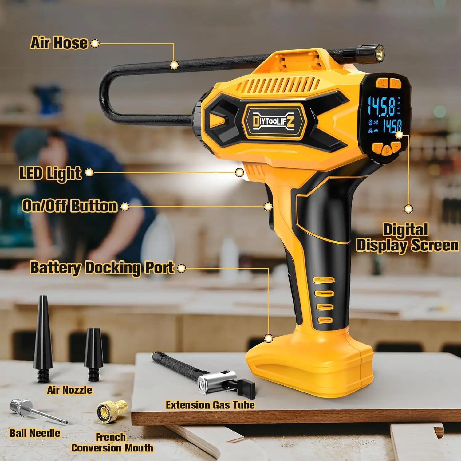 Cordless Digital Tire Inflator Kit for Dewalt 20V Batteries