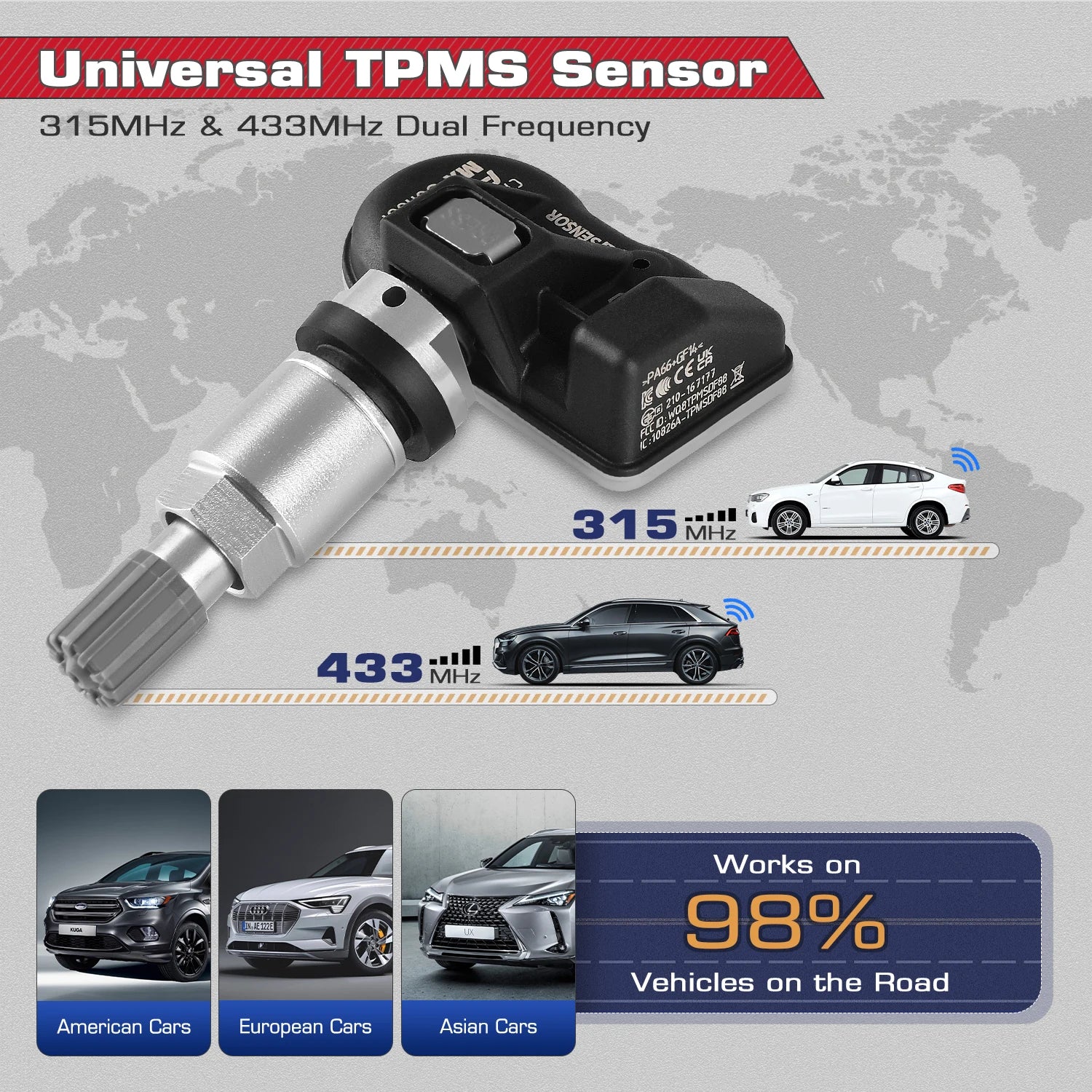 Autel MX TPMS-sensor 2-i-1 315MHz & 433MHz klonbar