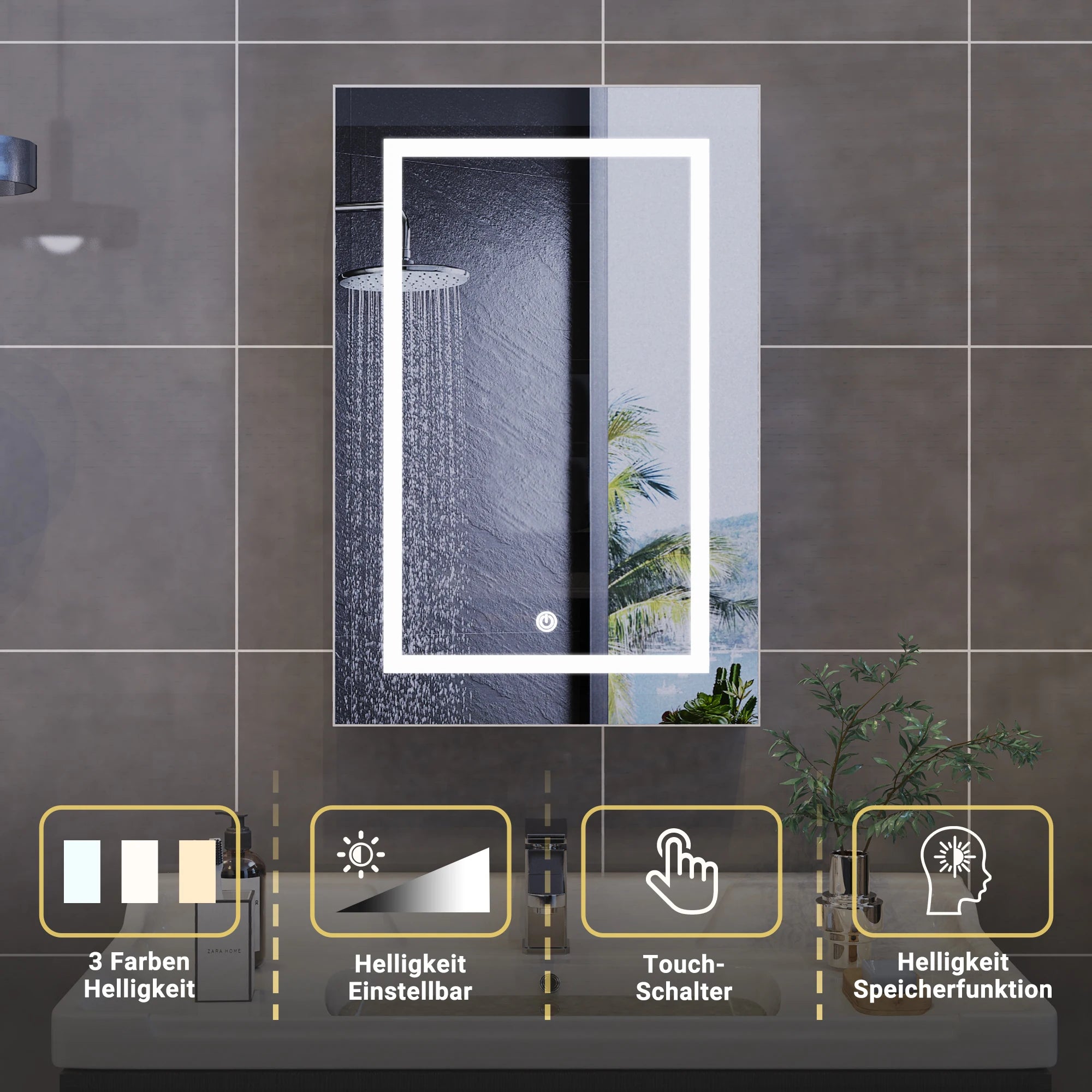 LED Bathroom Mirror Cabinet 80cm Wall Mounted with Storage Shelves