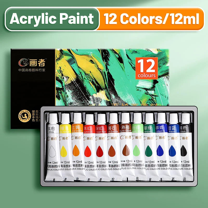 Ensemble de peintures acryliques vibrantes – 12ml couleurs pour artistes