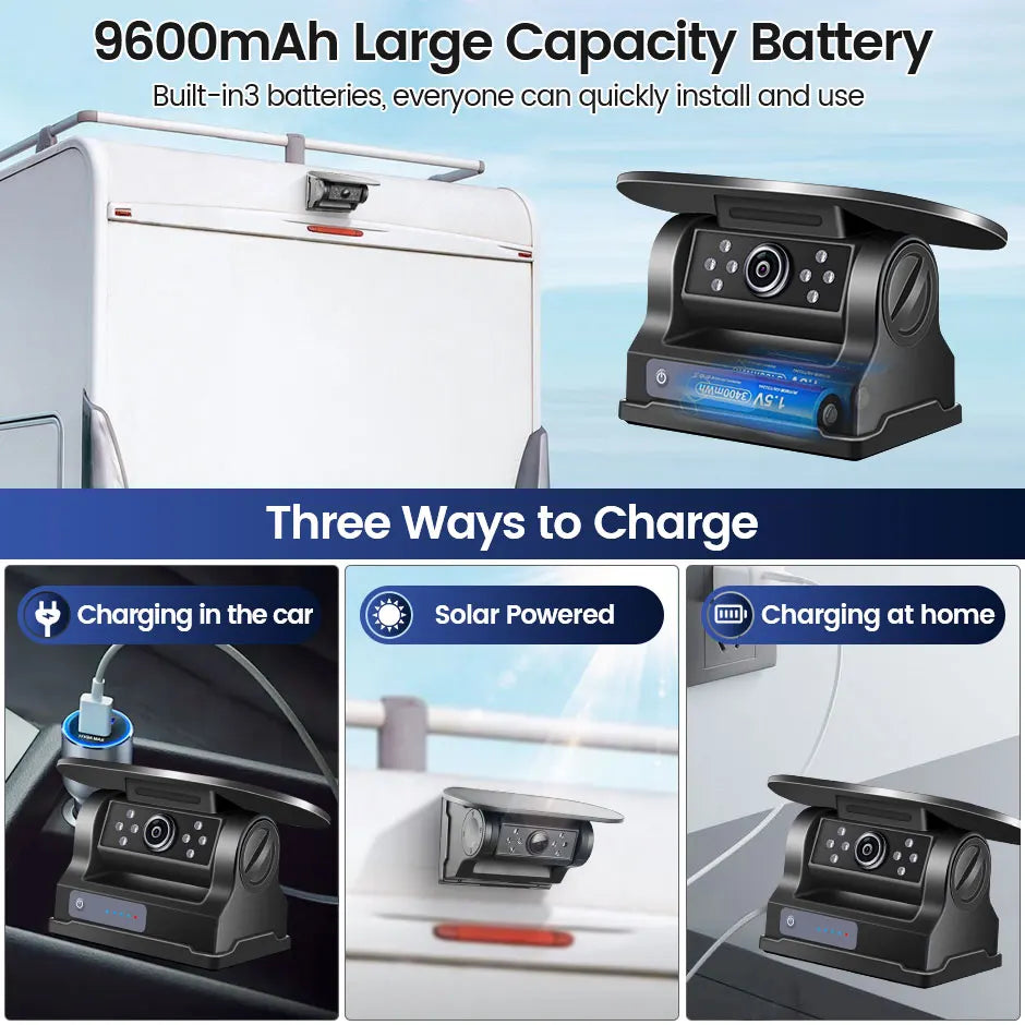 GreenYi 5G WiFi HD Solar Car Camera 100M Magnetic Base Wireless AI Blind Spot Alarm Backup For Bus Van Truck RV Front Rear View