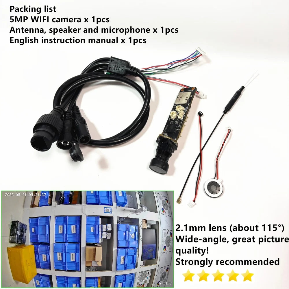 Mini 5mp Wifi Camera 5MP HD P2P Size 18mm Audio Wireless IP Camera Module PCB SD Card Slot for Home CCTV Camera System Hieasy