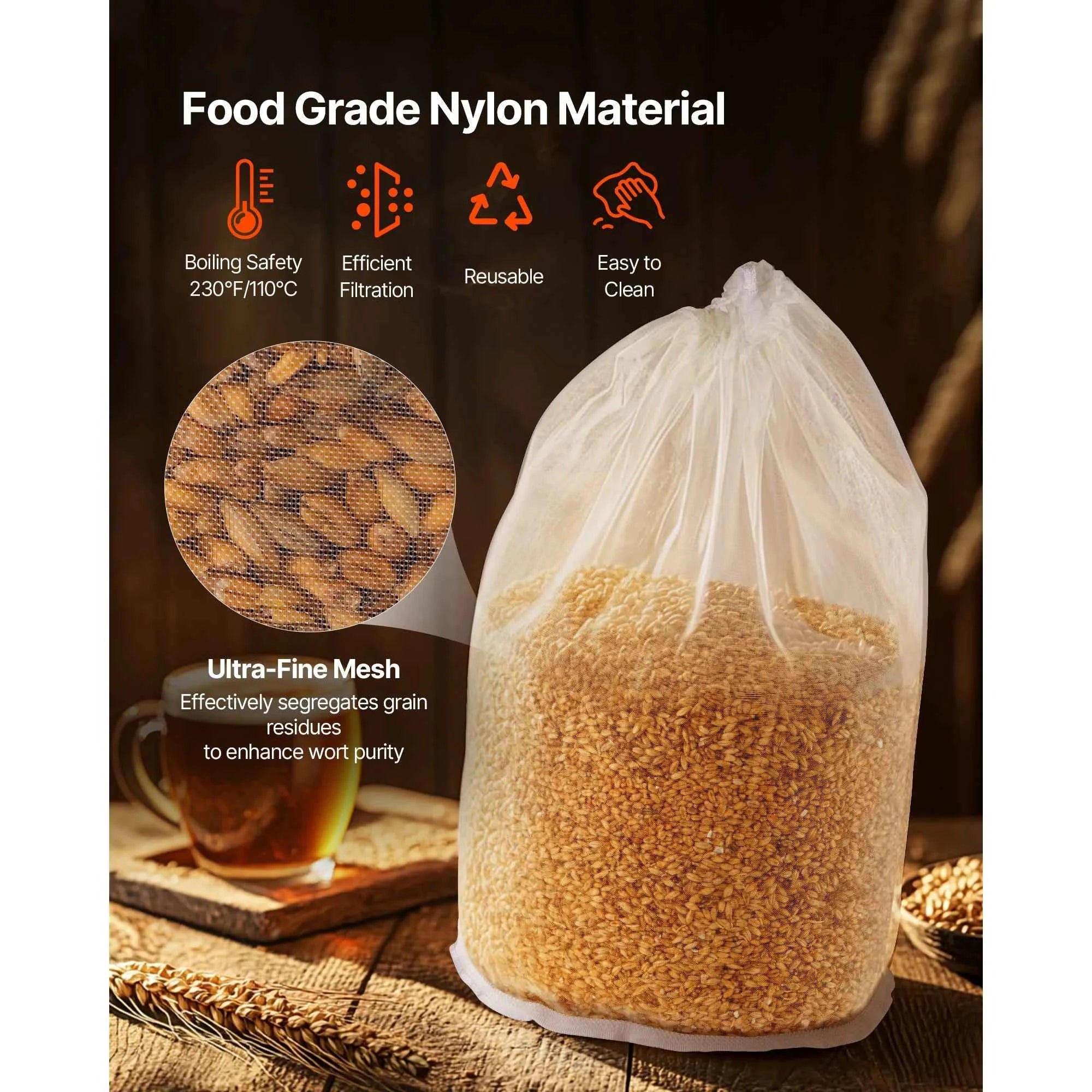 SucceBuy Brew Bags 2PC Food Grade Nylon Material Grain Bag 10PCS Natural Cotton-Linen Hop Bag Only for Our Automatic Beer Brewer
