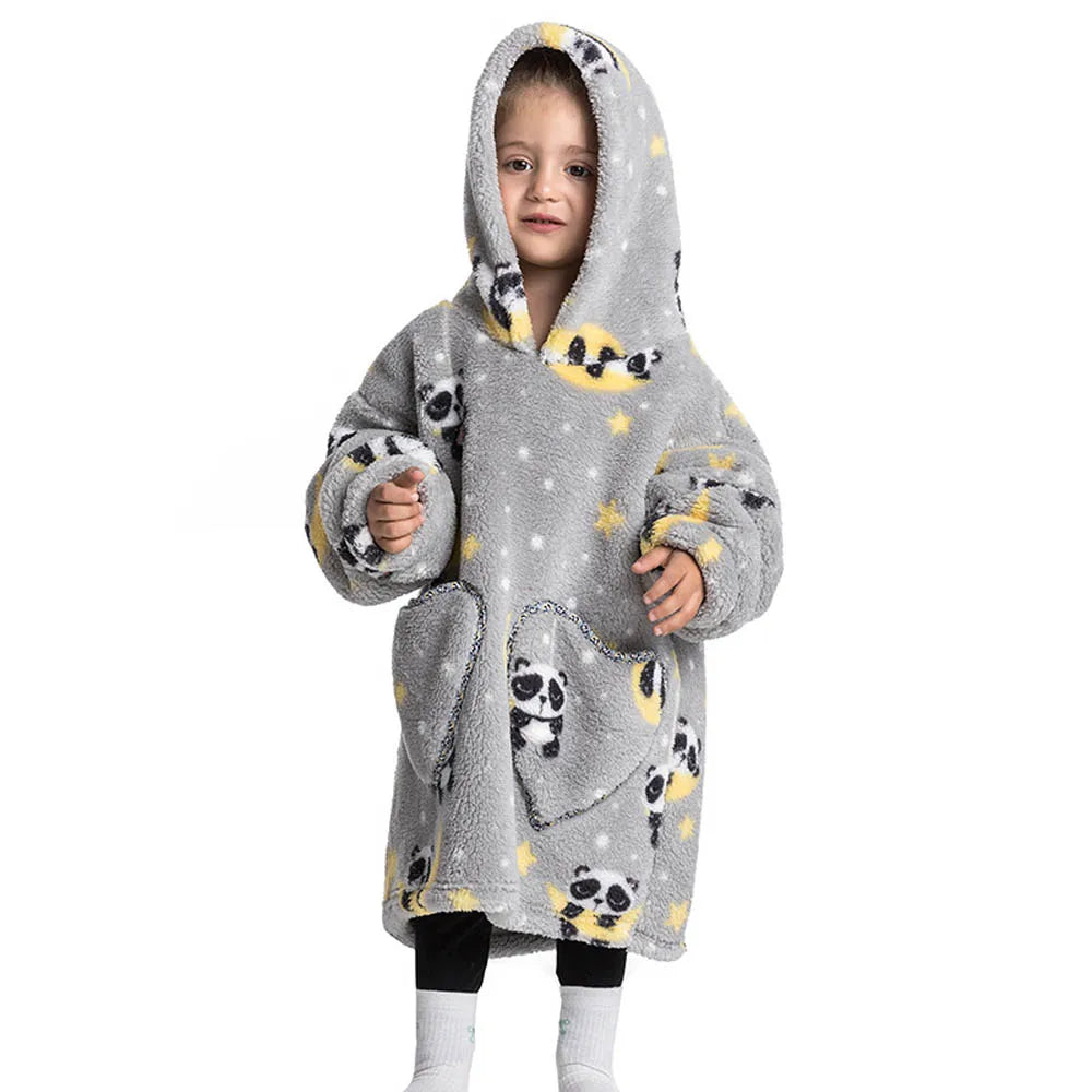 Girls Winter Clothes Flannel Thick Hoodies Super Warm Children's Sweaters Kids Hooded Loose Clothing Homewear Wearable Blankets
