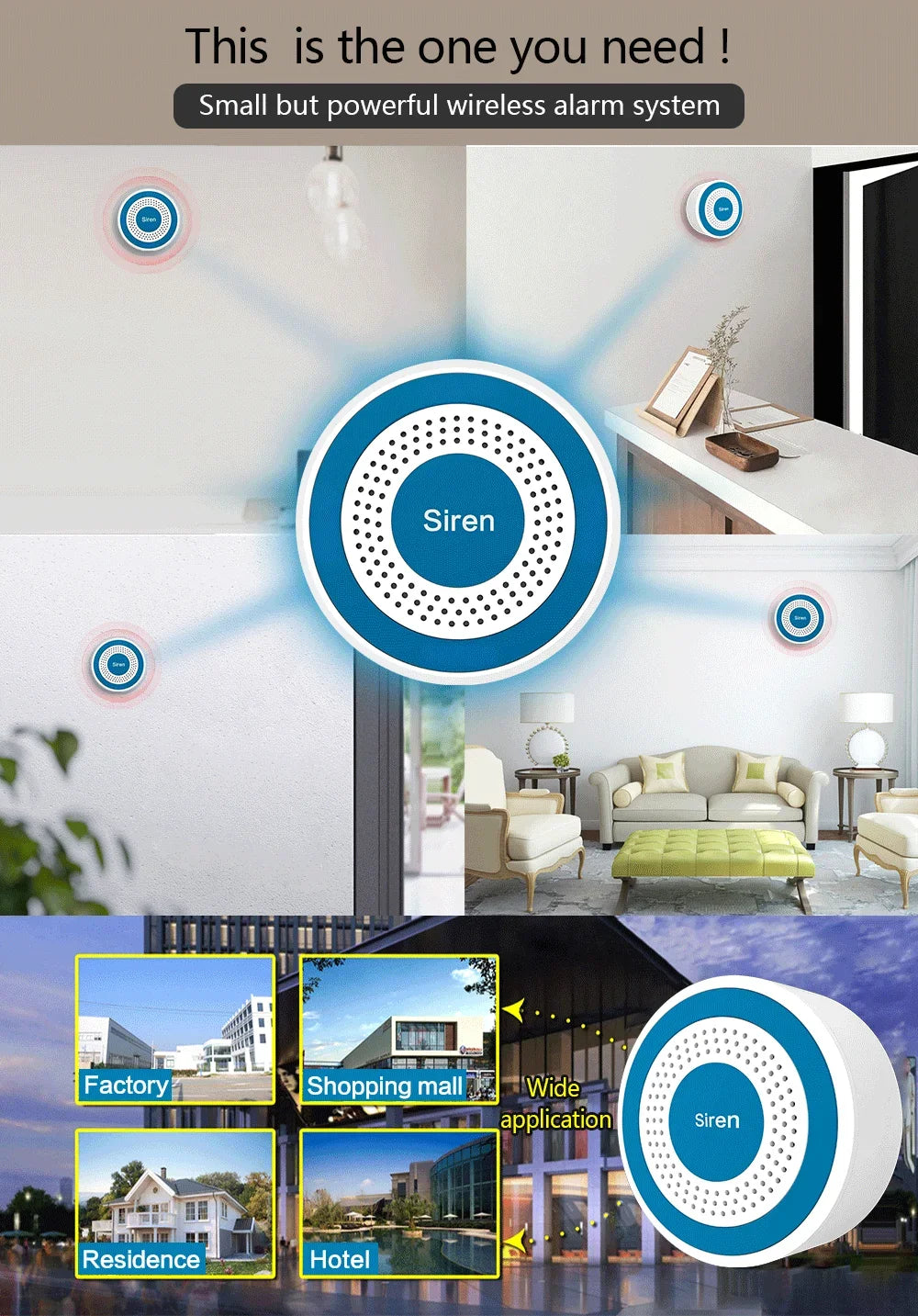 Wireless Alarm System 433MHz with Remote Control, Door Sensor and PIR Sensor