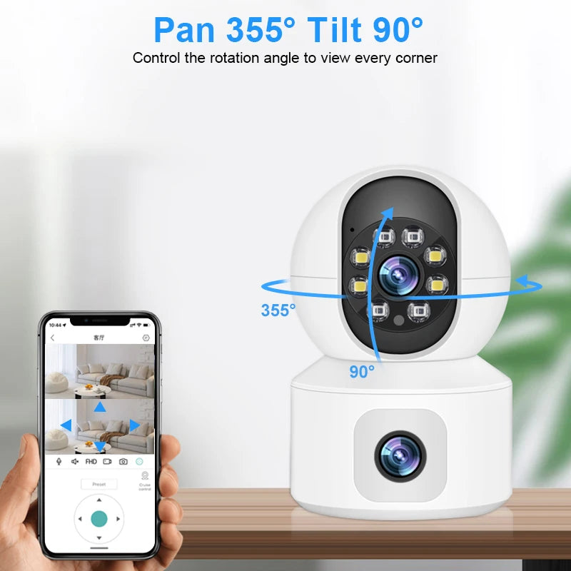 Caméra de sécurité WiFi à double objectif 6MP avec suivi automatique et audio