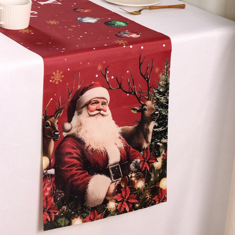 Vintage Christmas Table Runner Retro Santa Claus Table Cover Christmas Decorations For Home 2025 Navidad Noel Gift New Year 2026