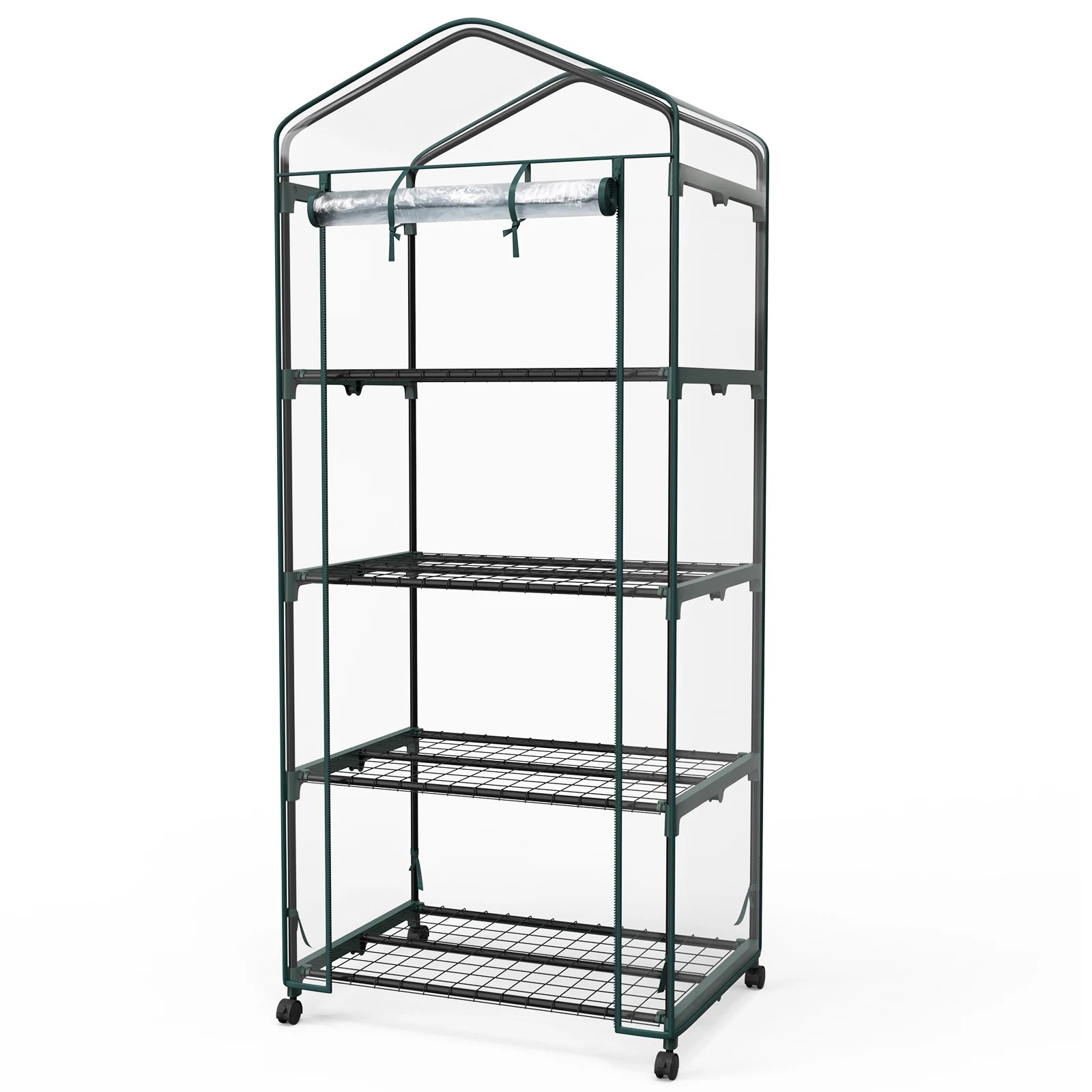 27-Inch 4-Tier Portable Greenhouse with Wheels Indoor Outdoor Rack