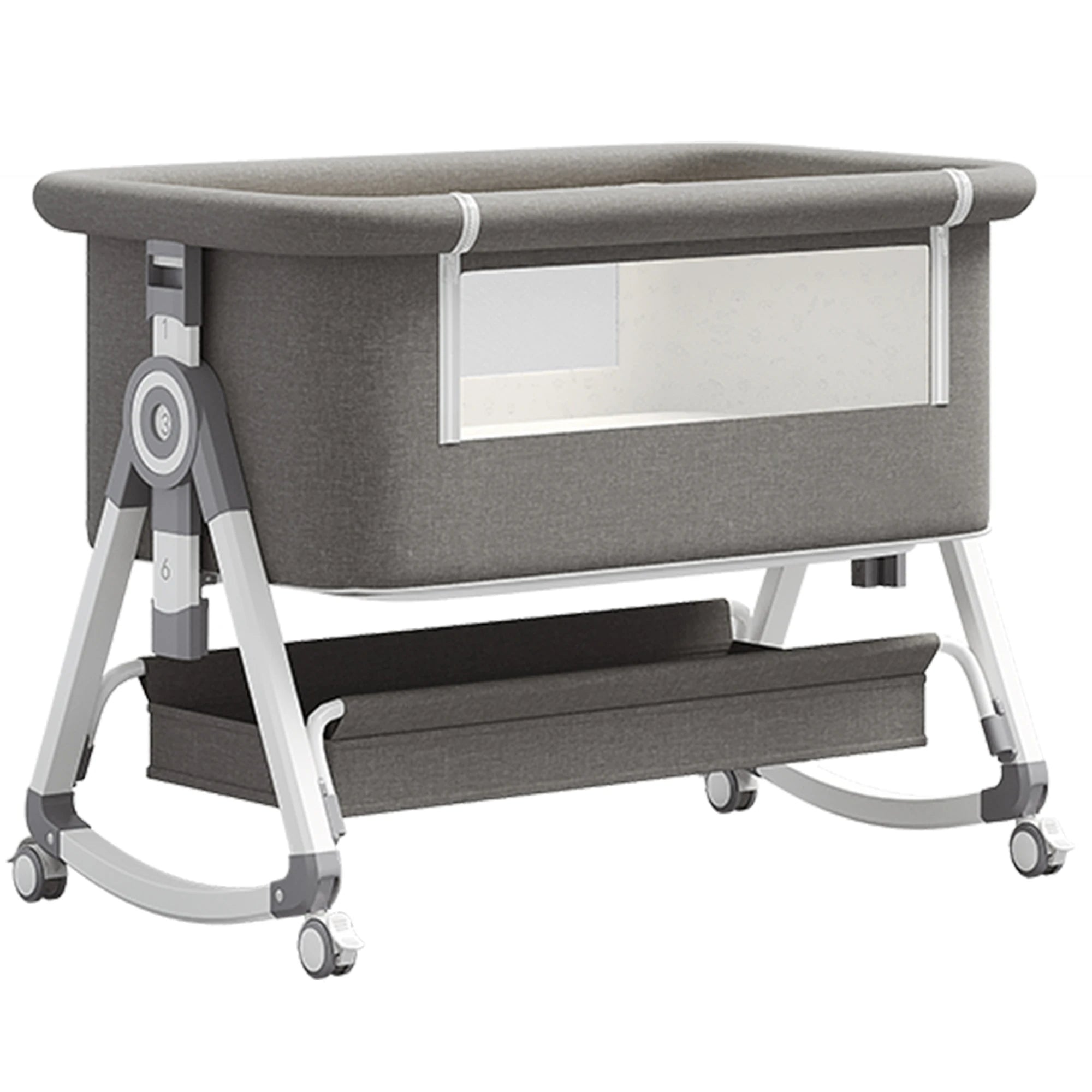 5-in-1 Baby Crib with Adjustable Height, Rocking Mode, Mosquito Net and Storage